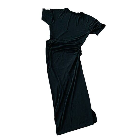Zara Women Midi Dress S Black Bodycon Pleated Side Slit Short Sleeve NWT - Picture 4 of 7